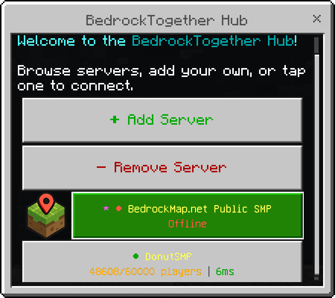The BedrockTogether Hub — server transfer form